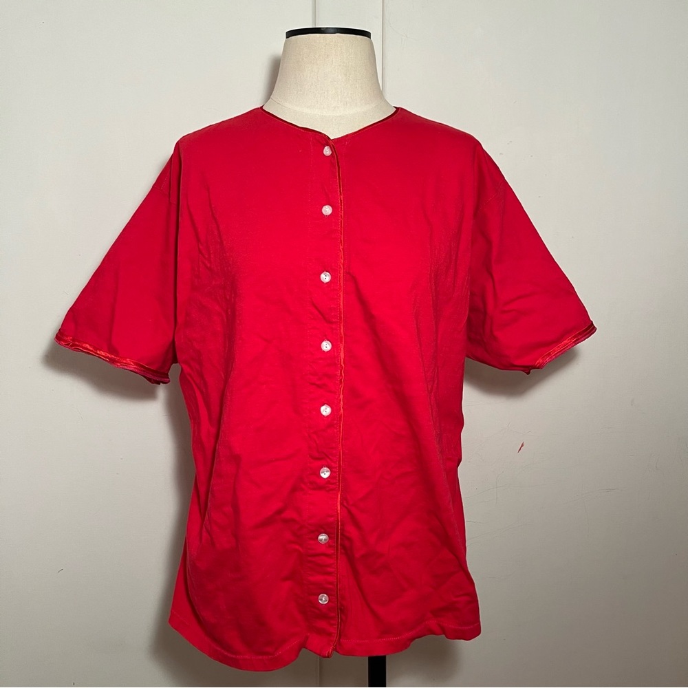 Vintage 80s/90s Red Baseball Jersey Knit Top